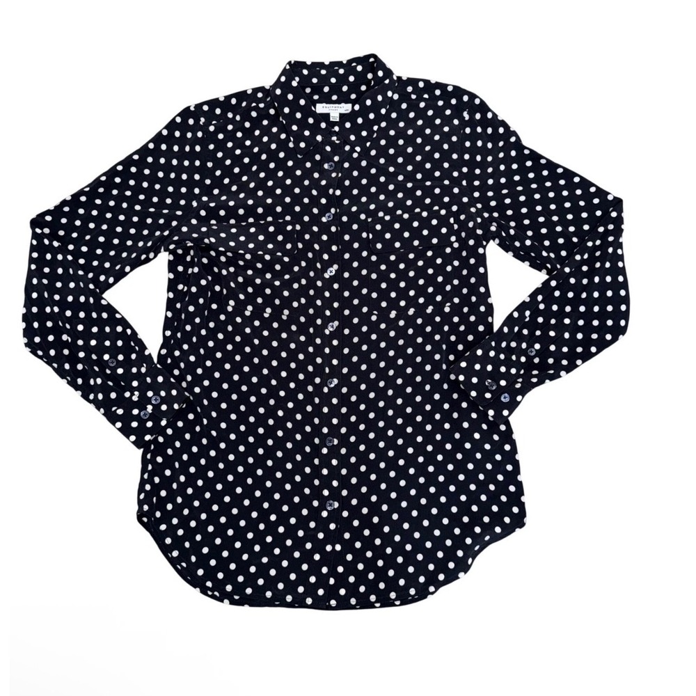 Equipment Femme Silk Polka Dot Blouse Womens Medium Black White Excellent 002686